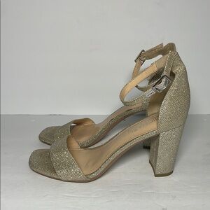 Michael by Michael Shannon Stella Open Square Toe Block Heel Sandals Silver 9